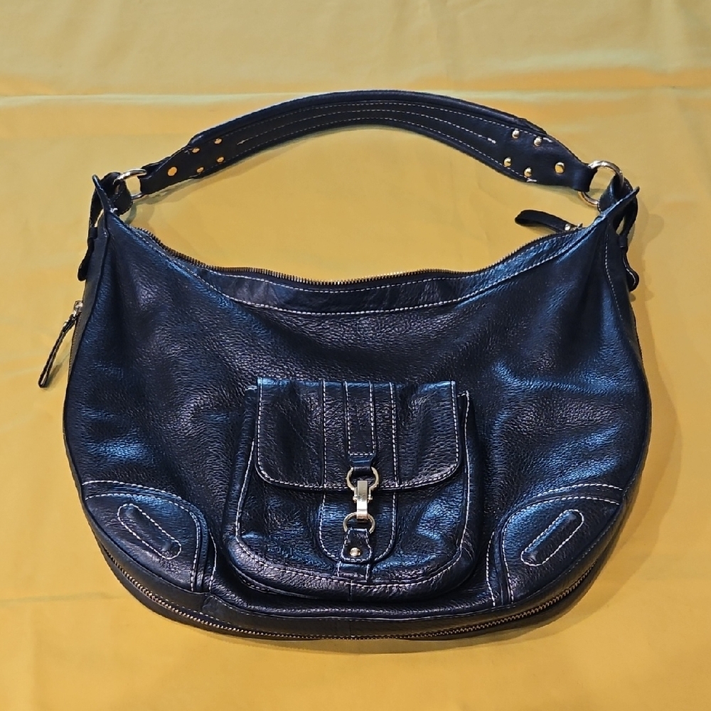 Black Pebbled Cow Leather Hobo Shoulder Bag From the Brand Kate Landry